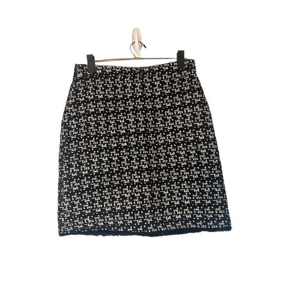 Tahari Black & White Print Tweed Cotton Blend Mini Pencil Skirt Women Sz 8 - Picture 1 of 12